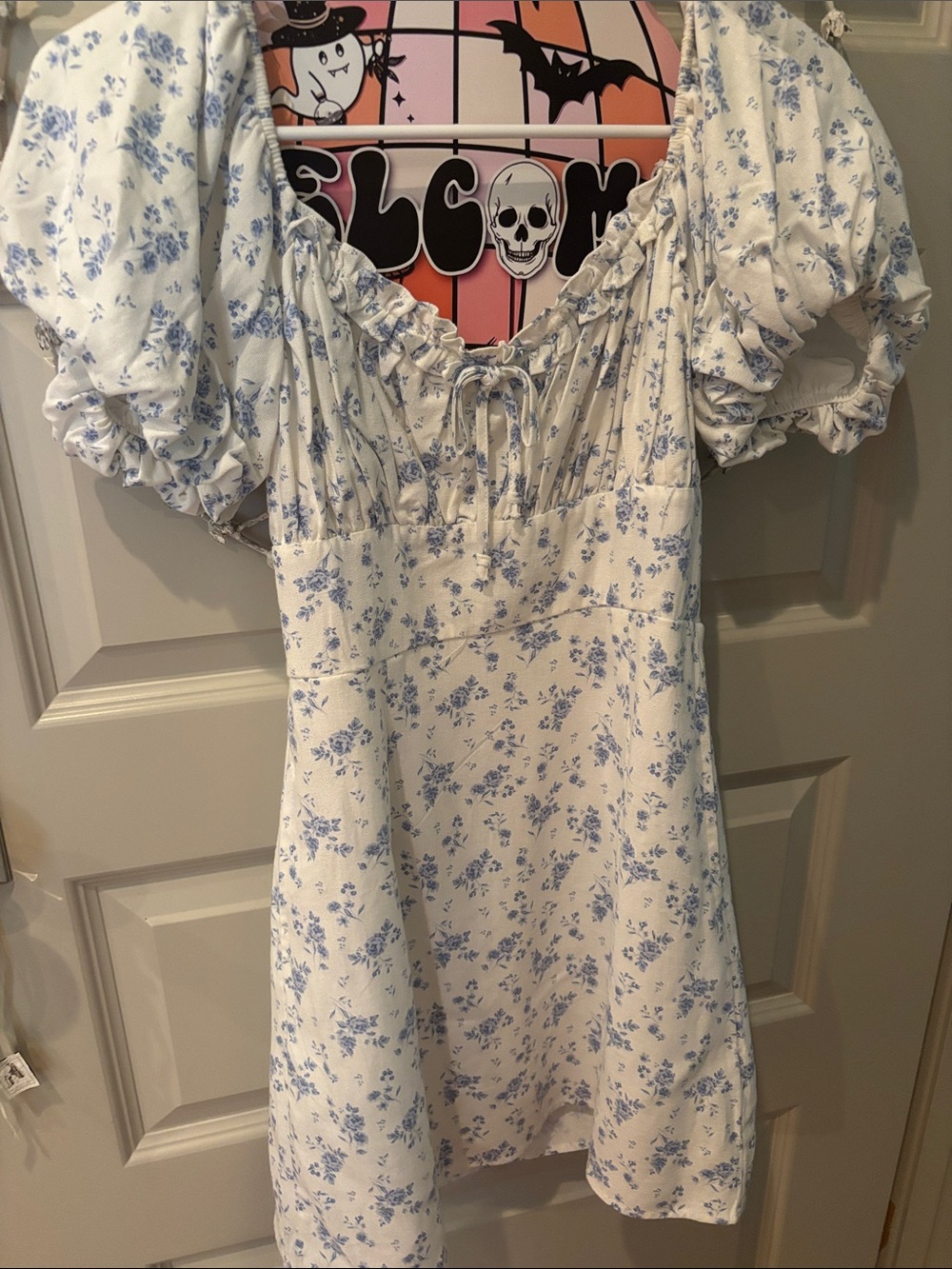 Altar'd State White Dress with Blue Floral Print